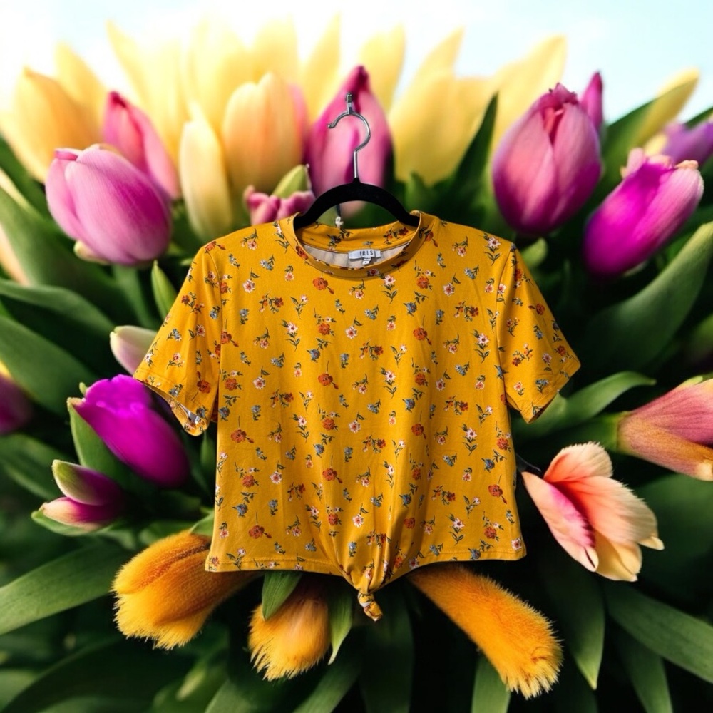 Iris Golden Yellow Super Soft T-Shirt with Delicate Floral Print